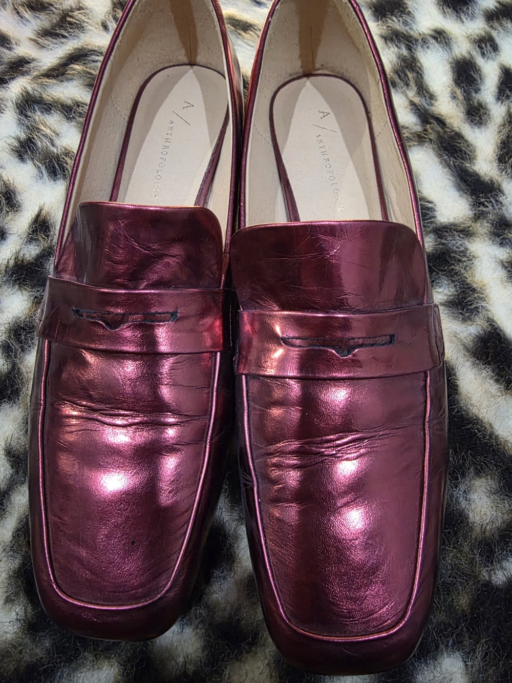 Anthropologie Metallic Red Women Penny Loafers